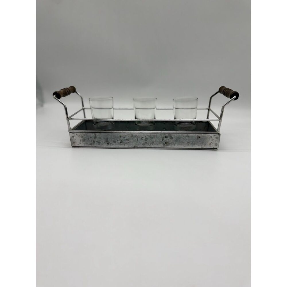 Metal tray with handles 3 votive candle holder decor - Picture 2 of 9